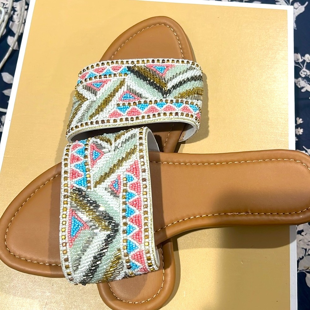 Heavy beautifully beaded flat sandals size 40